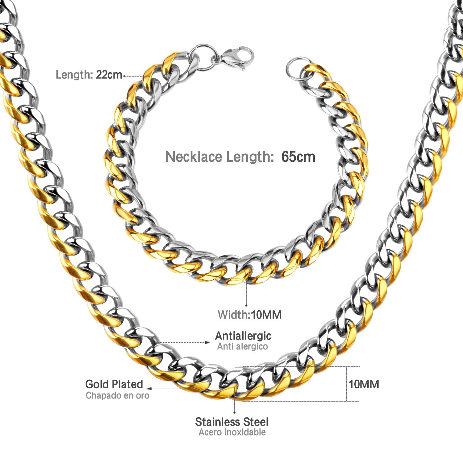 ASON Women/Men 10MM Width Necklace Set Stainless Steel Necklace with Bracelet Cuban Chain for Diy Jewelry Making asonjewelry